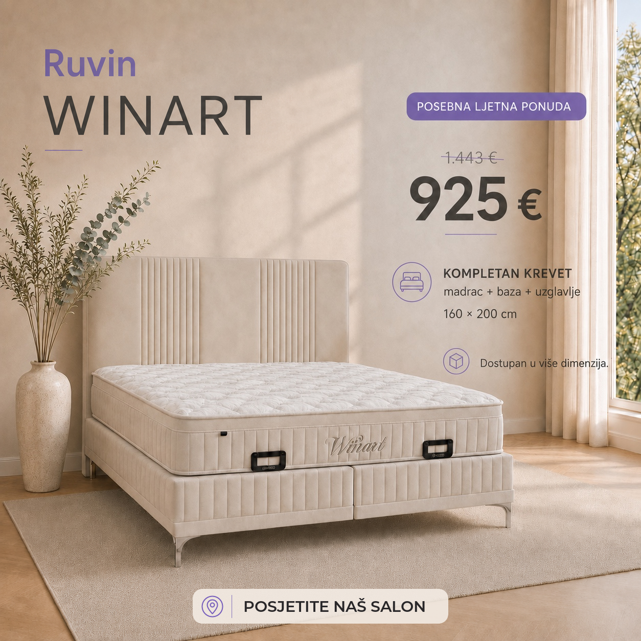 Winart — Kompletan krevet — madrac, baza i uzglavlje